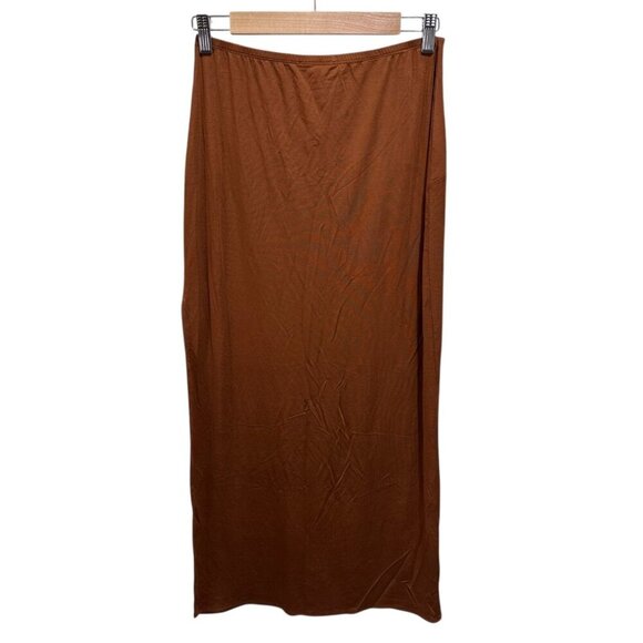 L* Space Revolve Size L Skirt “It's A Date” Brown Midi Side Slit Stretchy NWT - Picture 6 of 14